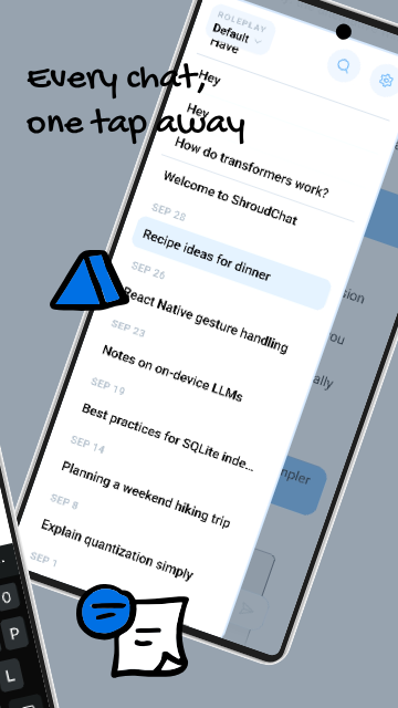 ShroudChat conversation history list with search